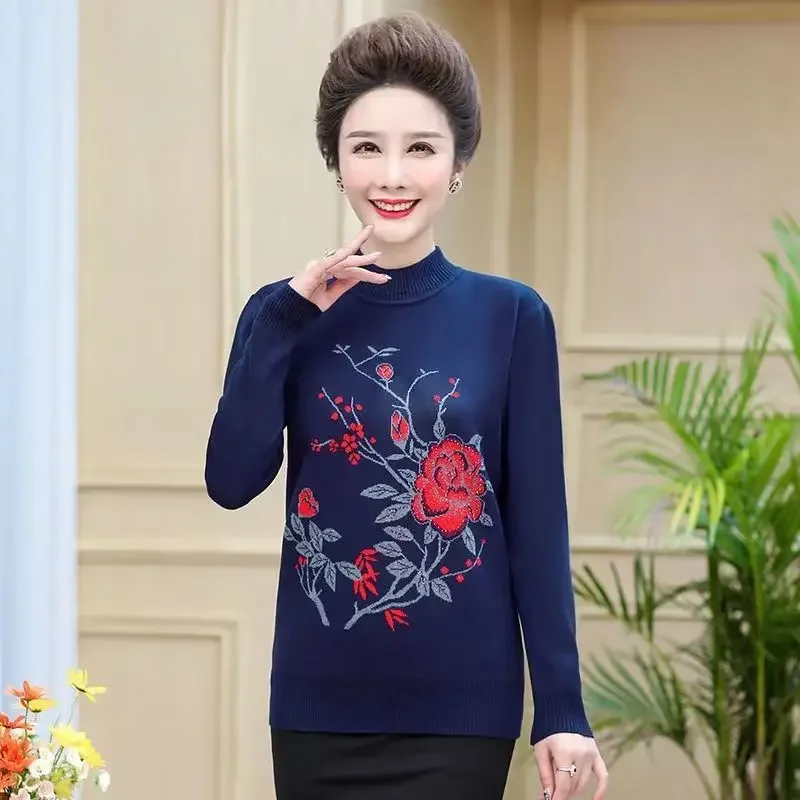 

Knitted Sweaters Short and Versatile Base Shirts Middle Aged and Elderly Women's Sweaters