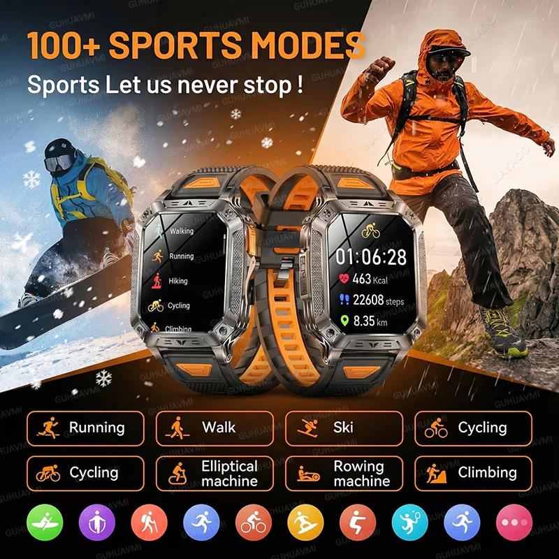 2026 TANK Military-Grade 1400mAh Battery Smart Watch 5ATM Waterproof LED FlashlightSOS Heart Rate Clock HD Call Men Sports Watch view 5