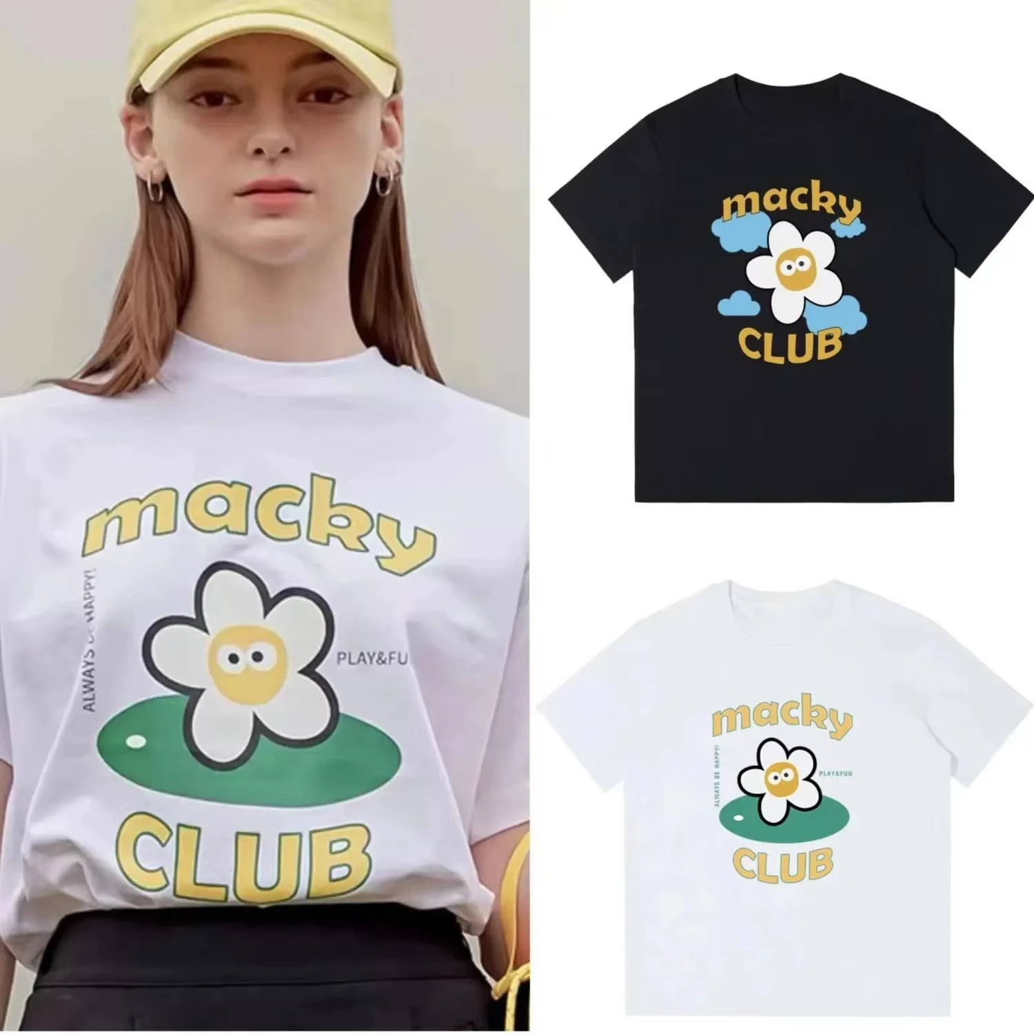 Camiseta de manga corta con estampado de letras escarladas para hombre, Top con cuello redondo, estampado de letras, versión coreana Premium, MACKY Golf