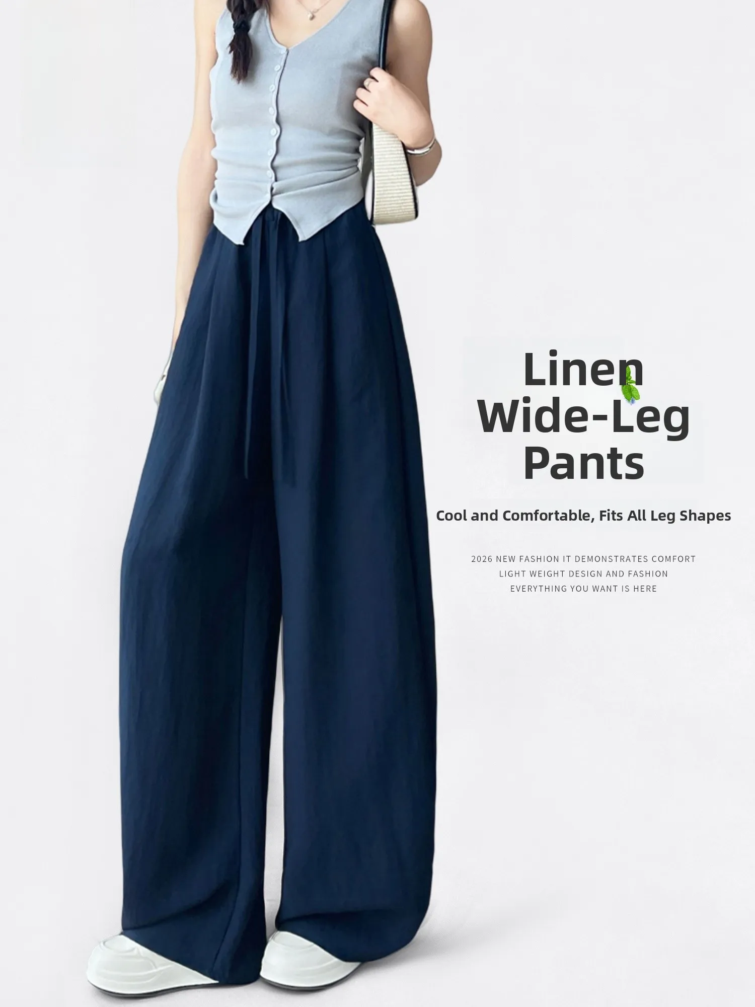  Linen Wide Leg Pants Women Summer Thin Drapey Ice Silk Balloon Knife Cotton Linen Loose Fit Trousers Commute Style