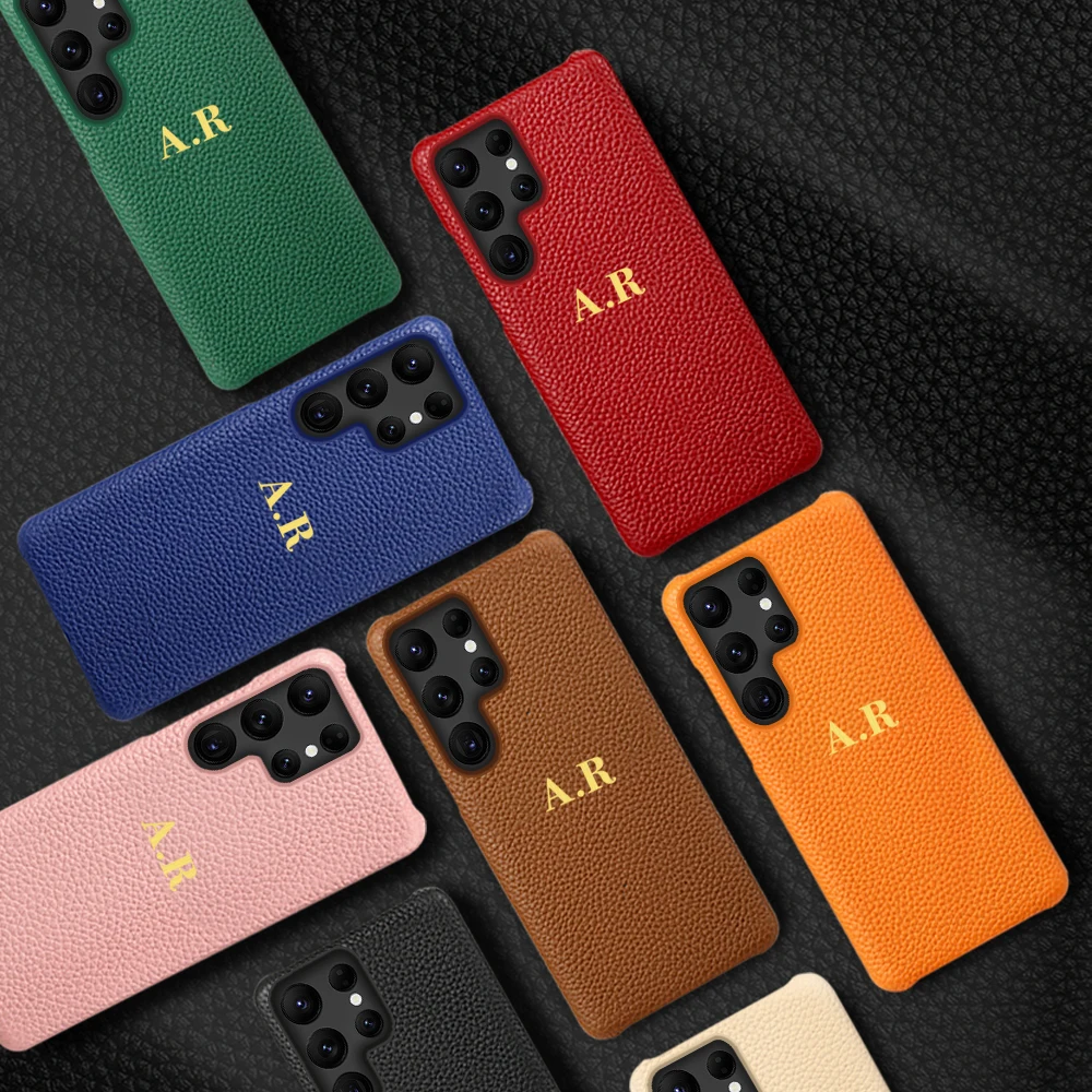 Personalise Customization Name Initial Leather Phone Case For Samsung Galaxy S21 S22 S23 S24 Ultra S20 FE S22 Plus Note 20 Cover