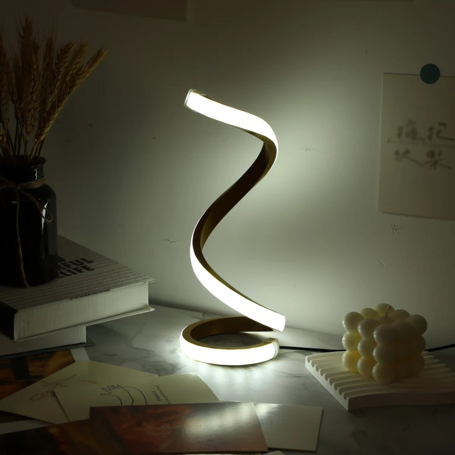 1PC Creative Gold S-shaped Three-tone Light USB Powered Desk Lamp Decoration