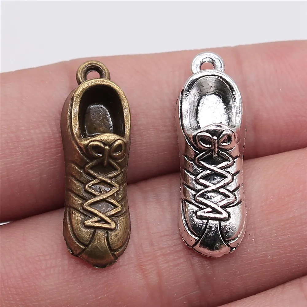 WYSIWYG 10pcs 27x9mm 2 Colors Antique Bronze Plated Sneaker Charms 3D Running Shoe Charms Sneaker Shoe Charms