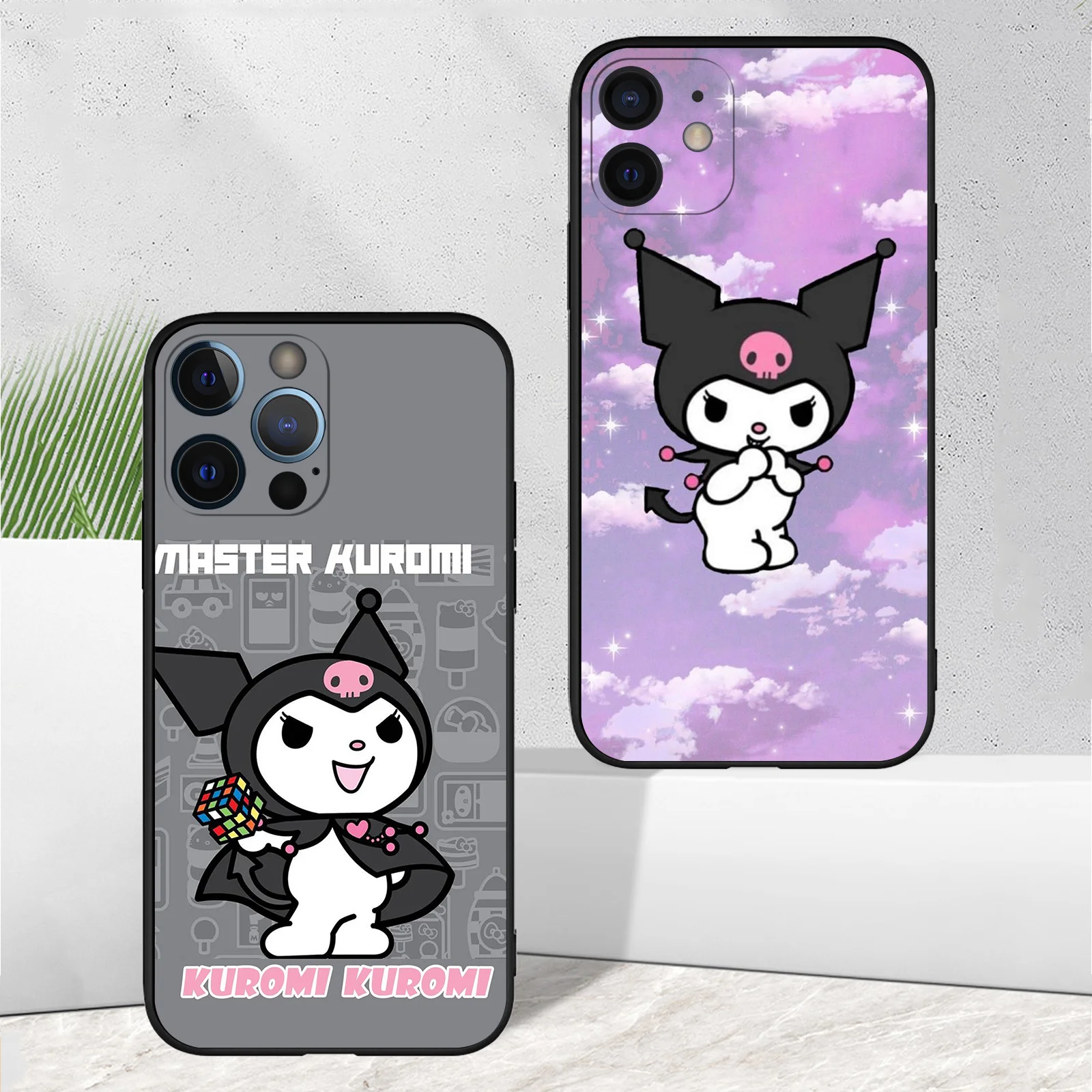 Süße Kuromi Hülle für iPhone 16 Pro Max Full Protect Soft Black Sanrio Handy hülle für iPhone 16 15 14 13 12 Pro Max Plus