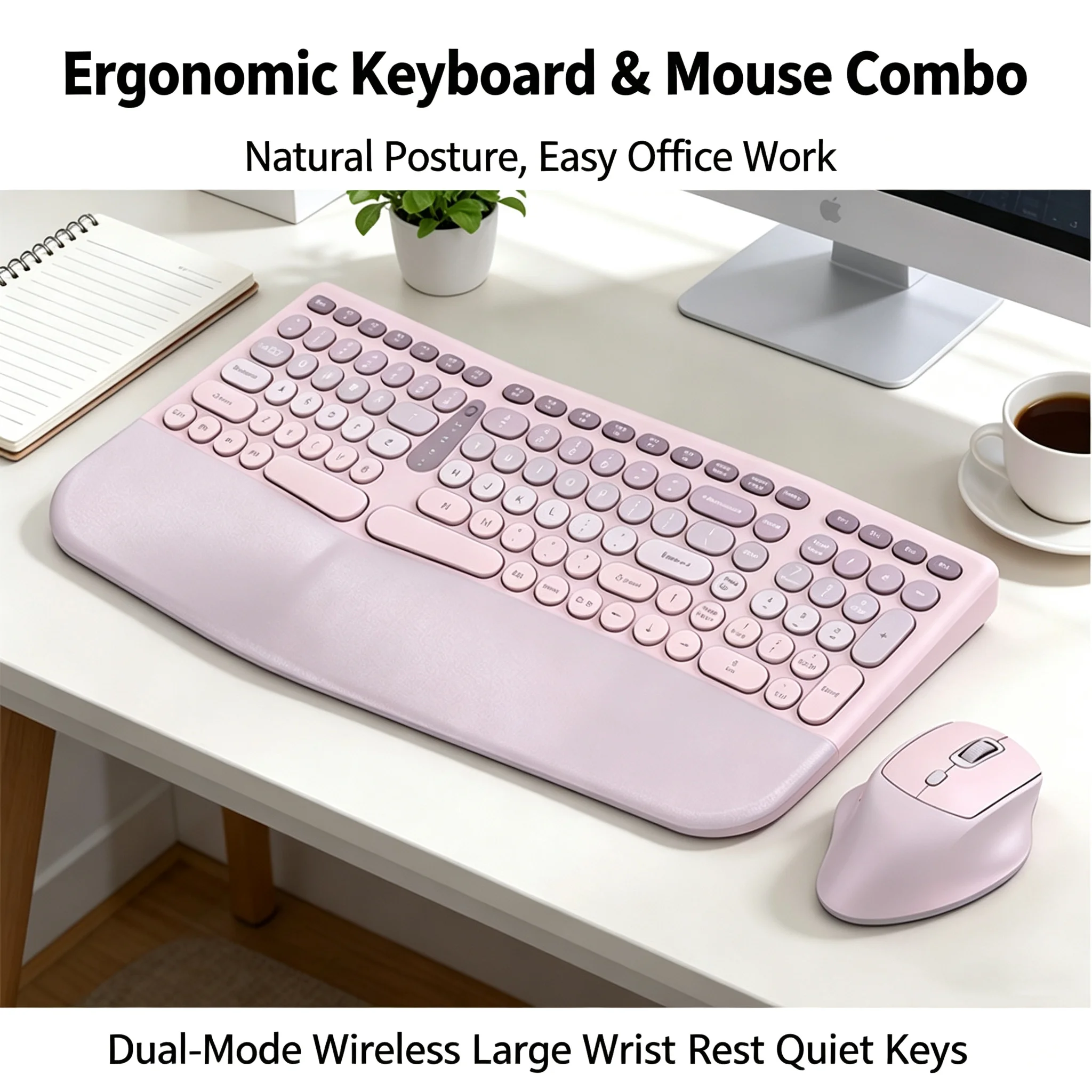 2.4G Wireless BlueTooth Ergonomic Keyboard and Mouse Combo Office Silent Keyboard Set With Wrist Rest For PC Computer  Windows
