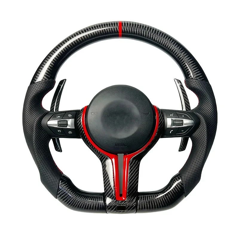 Custom Sports Real Carbon Fiber Steering Wheel For BMW F30 F35 F20 F10 F82 M3M4M5M6M8 Red Carbon Fiber Leather Steering Wheel