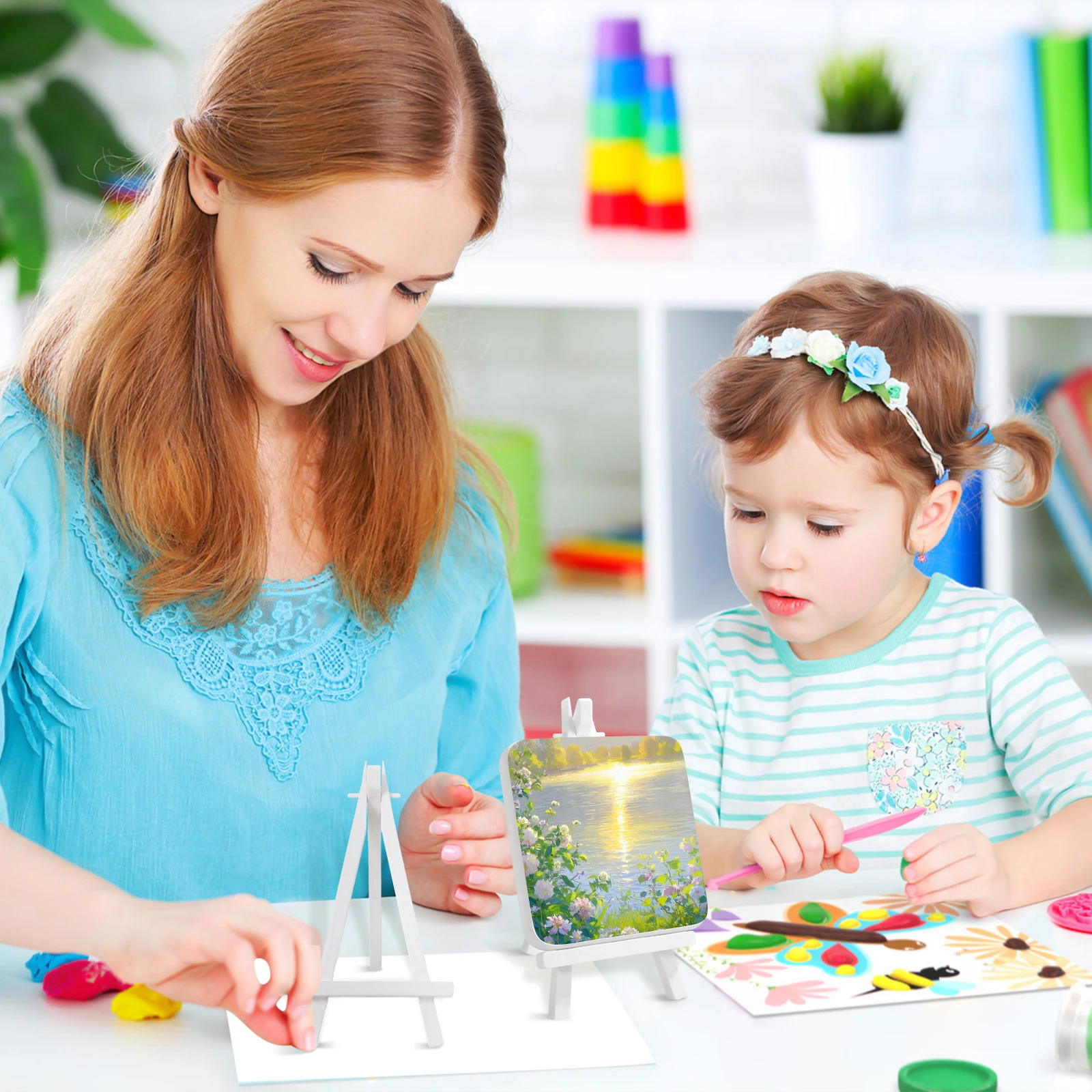 Caballete con trípode de exhibición pequeño, soporte para proyectos de arte de pintura, decoración de exposición de bocetos de escritorio, 10 Uds.
