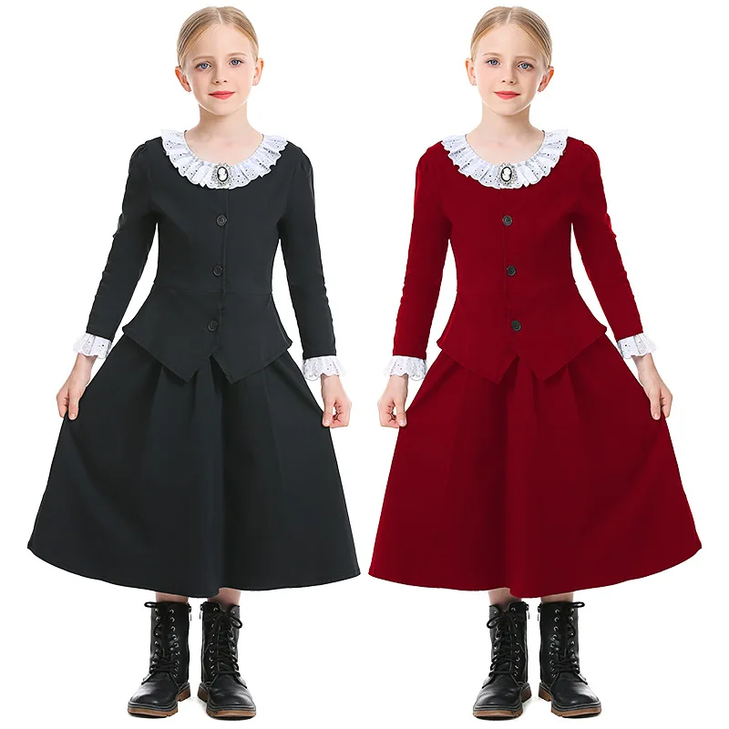 

Children's Retro Two-Color Long Dress Cosplay Teacher Costume For Halloween