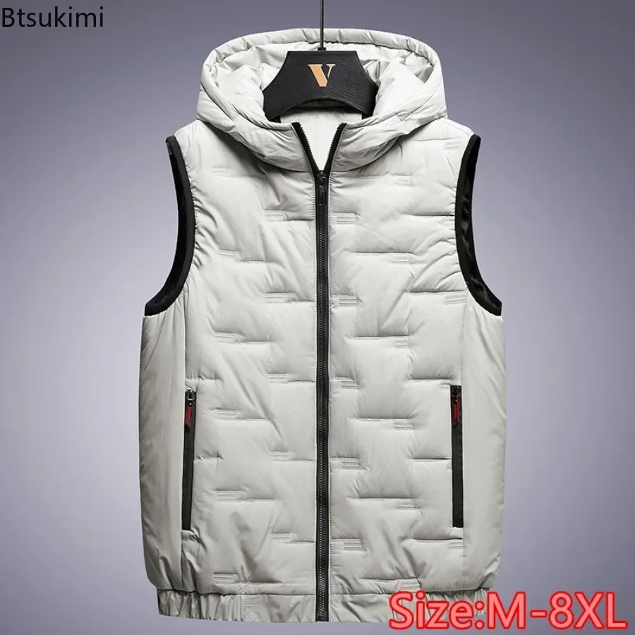 

Aumtumn Winter Men's Casual Warm Parkas Vest Fashion Solid Sleeveless Thicken Hooded Down Cotton Vest Jacket Male Waistcoat 8XL