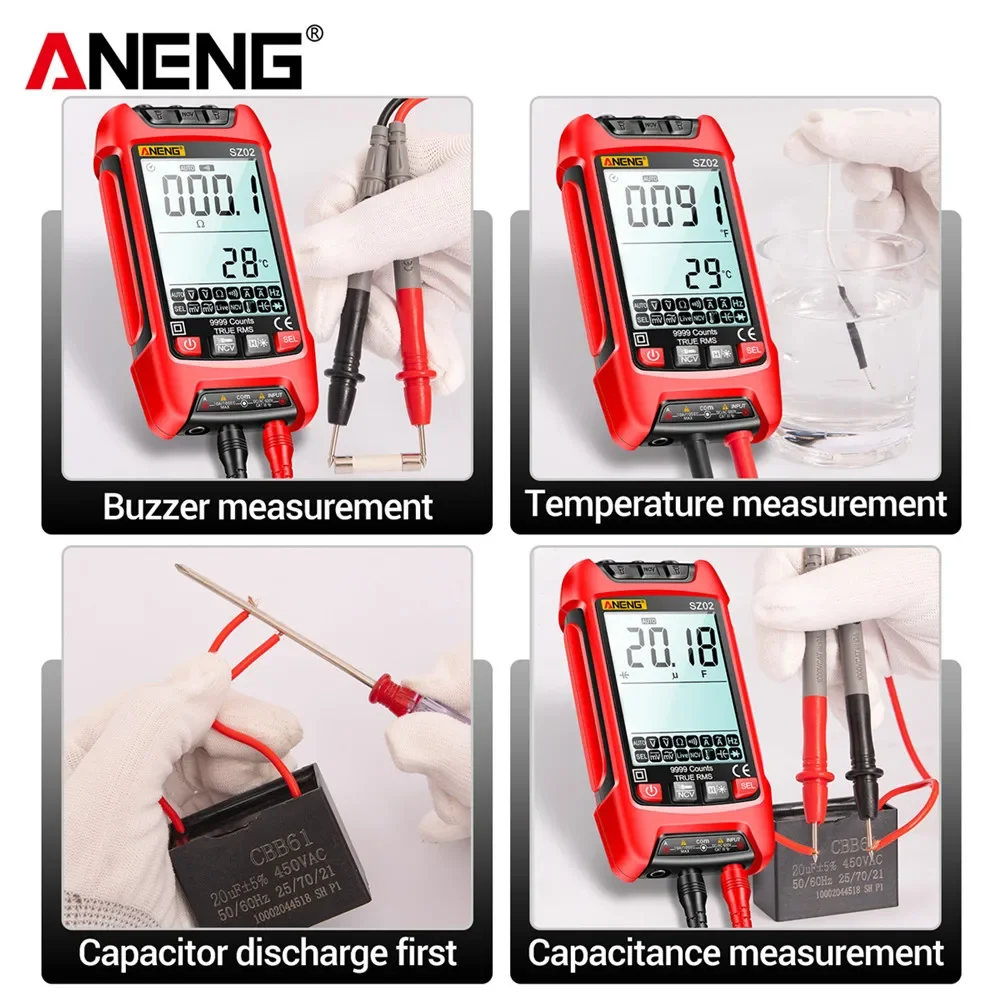 ANENG SZ02 SZ01 inteligentny multimetr cyfrowy 6000/9999 zlicza True RMS Test tranzystora oporu elektrycznego miernik pojemności