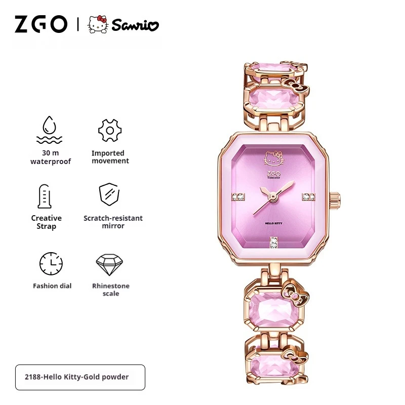 Hello Kitty Collaboration Purple Jewelry Buckle Bracelet Alloy Fashionable Single Item Small Square Watch Girl Birthday Gift