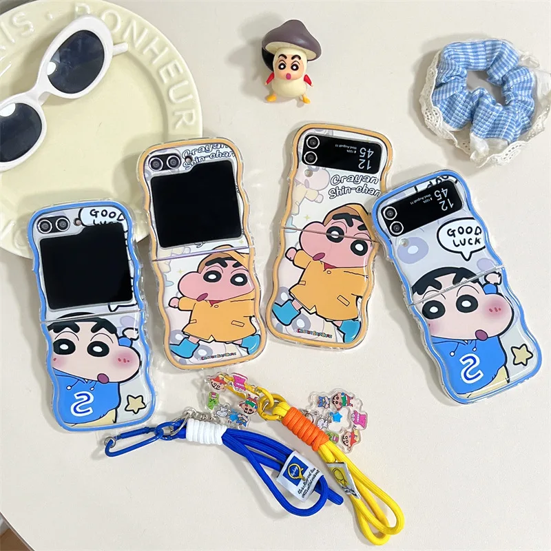 

Crayon Shin-Chan Kawaii аниме чехол для телефона мультяшный милый Samsung Galaxy Z Flip 3 4 5 чехол для телефона Подвеска для телефона креативные подарки для девушек