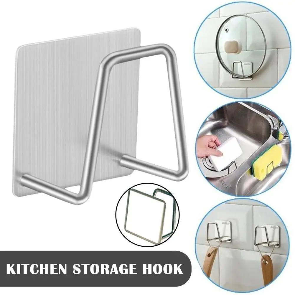 Stainless Steel Sponge Holder Hook Sink Drain Drying Rack Self Adhesive Wall Hooks Organizer For Bathroom Kitchen Accessories