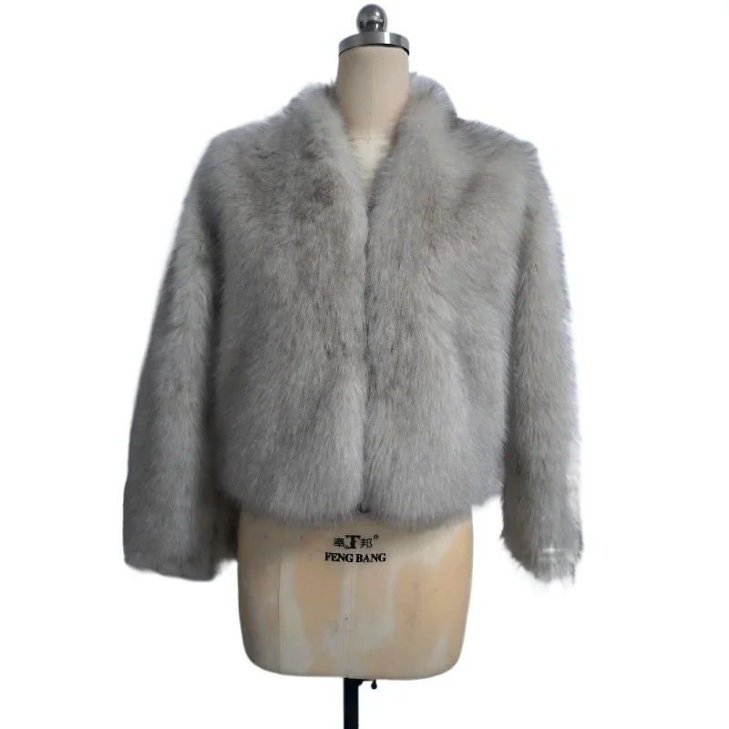 European and American Fur V-neck Artificial Jacket Short Fashion Imitation Fox Hair Fluffy Plush  Environmentally Friendly Fur