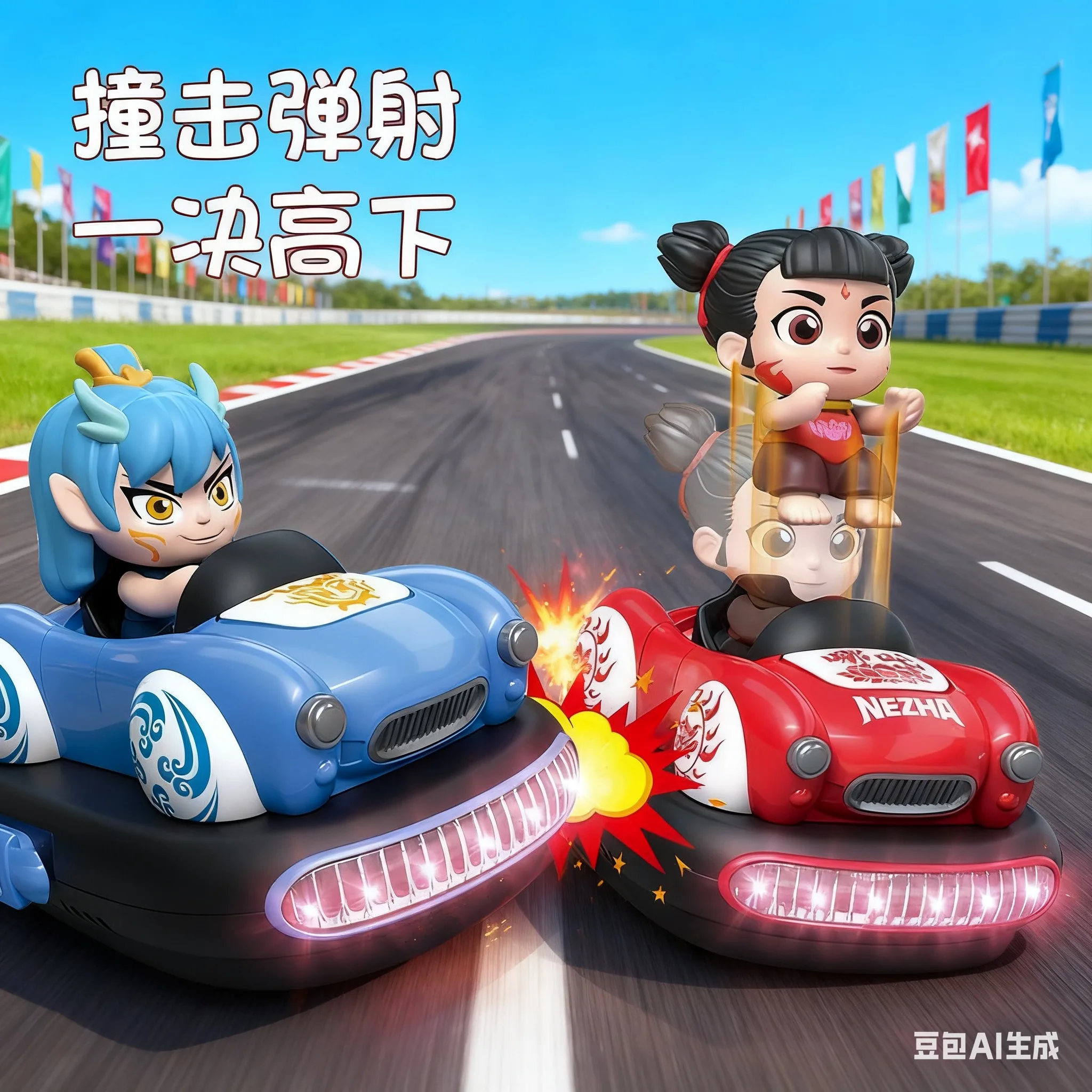 

Nezha & Ao Bing RC Bumper Car Toy, 2 Player Battle Pop-up Ejection Vehicle, Parent-Child Interactive Boy Gift