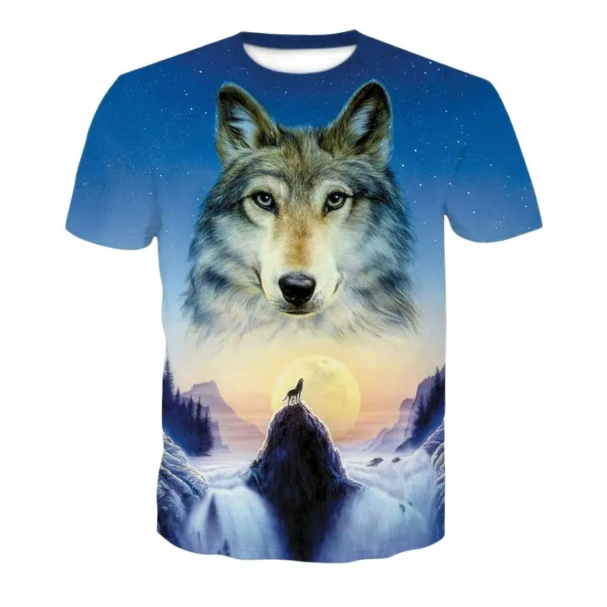 

Summer Tide Funny Wolf Picture Men T-Shirts Casual 3D Print Tees Hip Hop Personality Round Neck Short Sleeve Tendency Tops