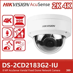 Hikvision 8MP AcuSense Vandal Dome Network Camera DS-2CD2183G2-IU 4K Human Detection Security CCTV Built-in Microphone PoE IK10