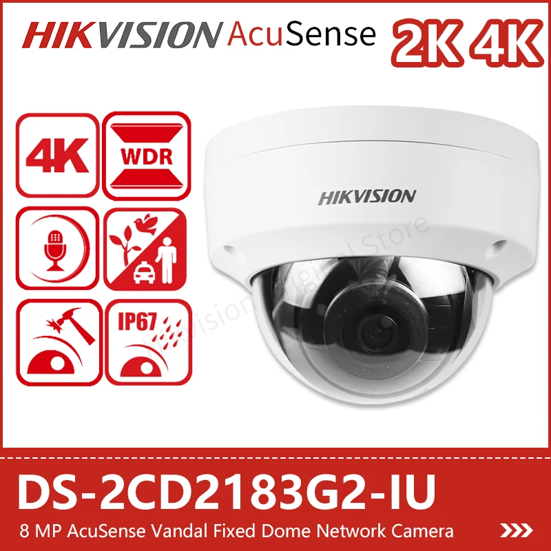 hikvision camera de rede acusense vandal dome deteccao humana seguranca cctv microfone embutido poe ik10 4k ds2cd2183g2 iu 8mp ds 2cd2183g2 iu 01