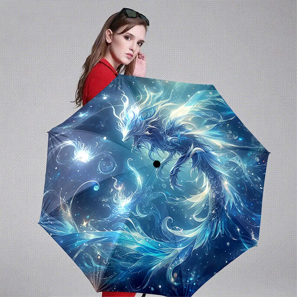 Fantasy Blue Dragon Artwork on Starry Night Sky Umbrella Portable Folding Umbrella, Gift for Family And Friends
