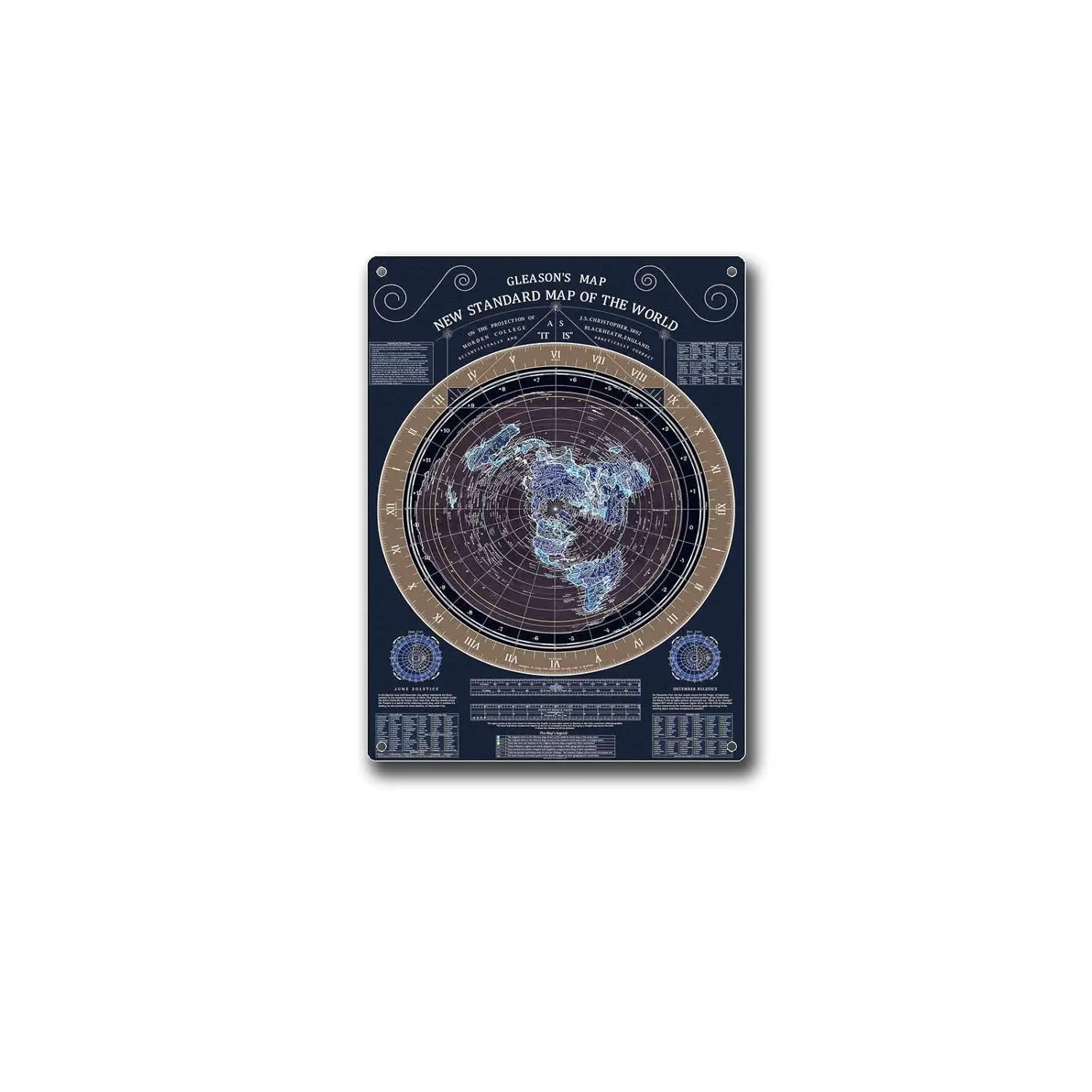 RFVBNPWA Metal Tin Signs Gleason 2023 New Standard World Map Flat Earth Navy and Gold Variants  Sign