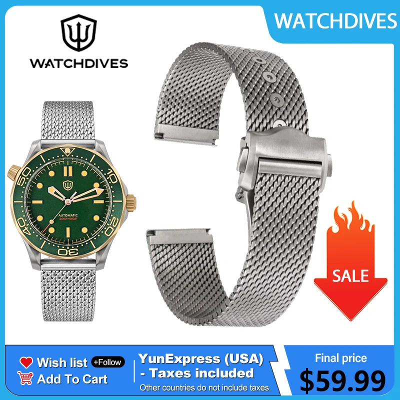 Watchdives Adjustable Grade 2 Full Titanium Steel Mesh Watch Strap 20mm Universal Premium Wristband  Watch Accessories