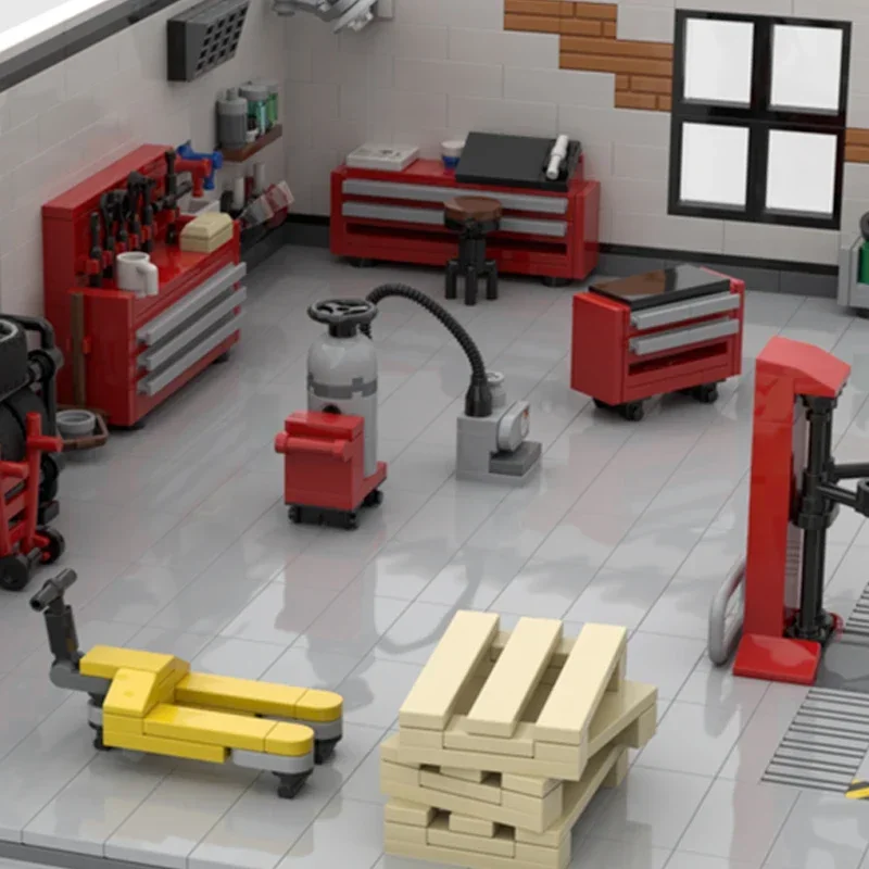 Tuning Garage con accessori Blocchi tecnologici Street View Modello Moc Mattoni da costruzione Regali Giocattoli di Natale Set fai da te Assemblaggio