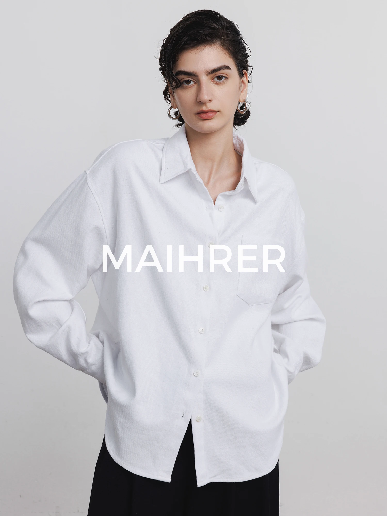 

Maiherer Women's White Linen Blend irt Long Sve Casual Sle Loose Fit Spring Commute Simple Design Breathable Cotton