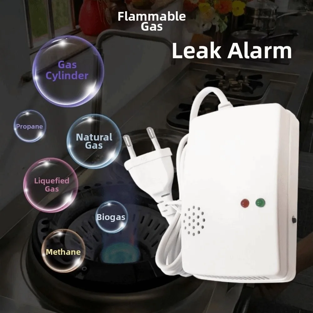 Compact Gas Leak Detector Wall Mounted Indicator Light Combustible Gas Leak Alarm 220V Durable Natural Gas Alarm Sensor Kitchen