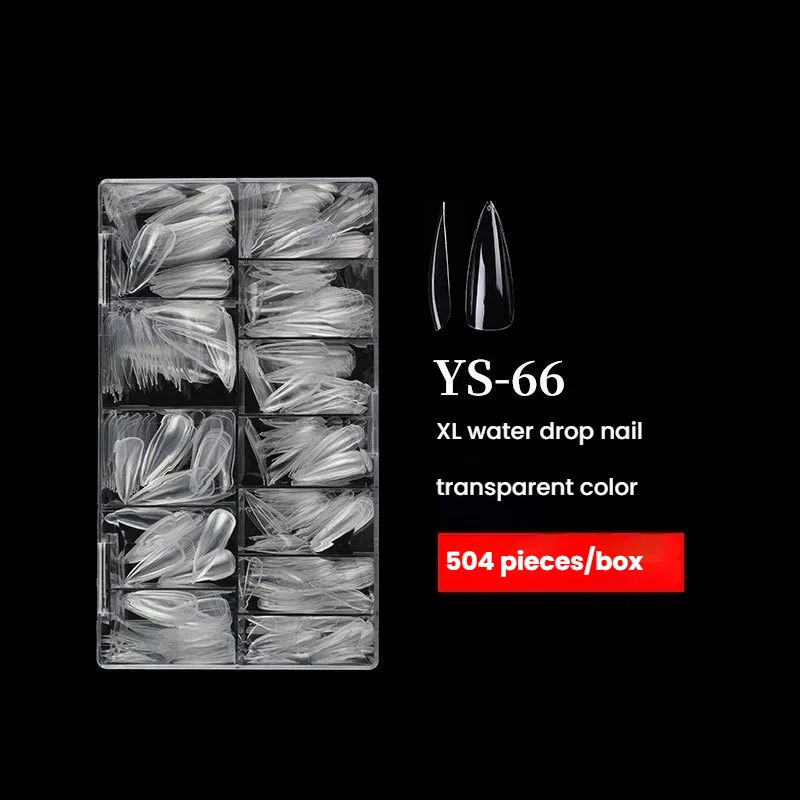 Lange druppelvormige puntige nageltips met volledige stok - transparante en natuurlijke kleuren |   Lichtgewicht en kreukvrij