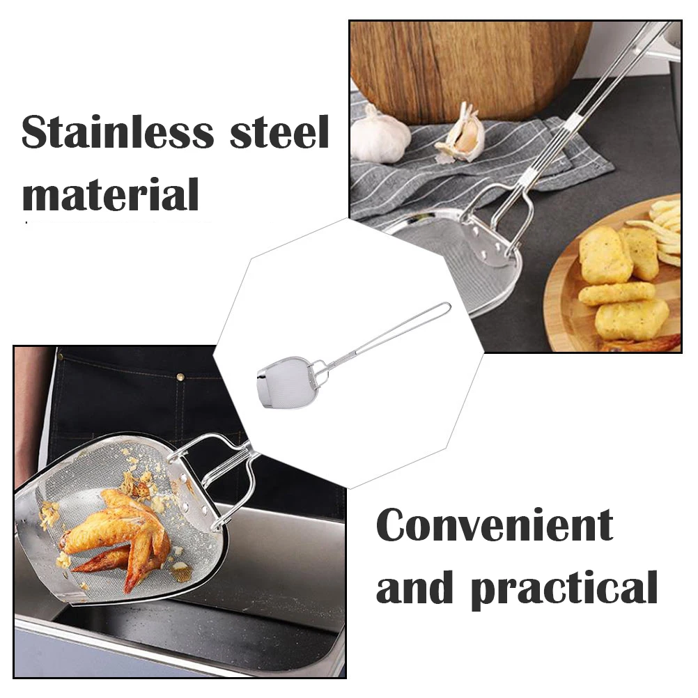 

1pc Stainless Steel Oil Strainer Skimmer Frying Slotted Spoon Food Serving Colander Mesh Colander Wall Mounted Kitchen Gadget
