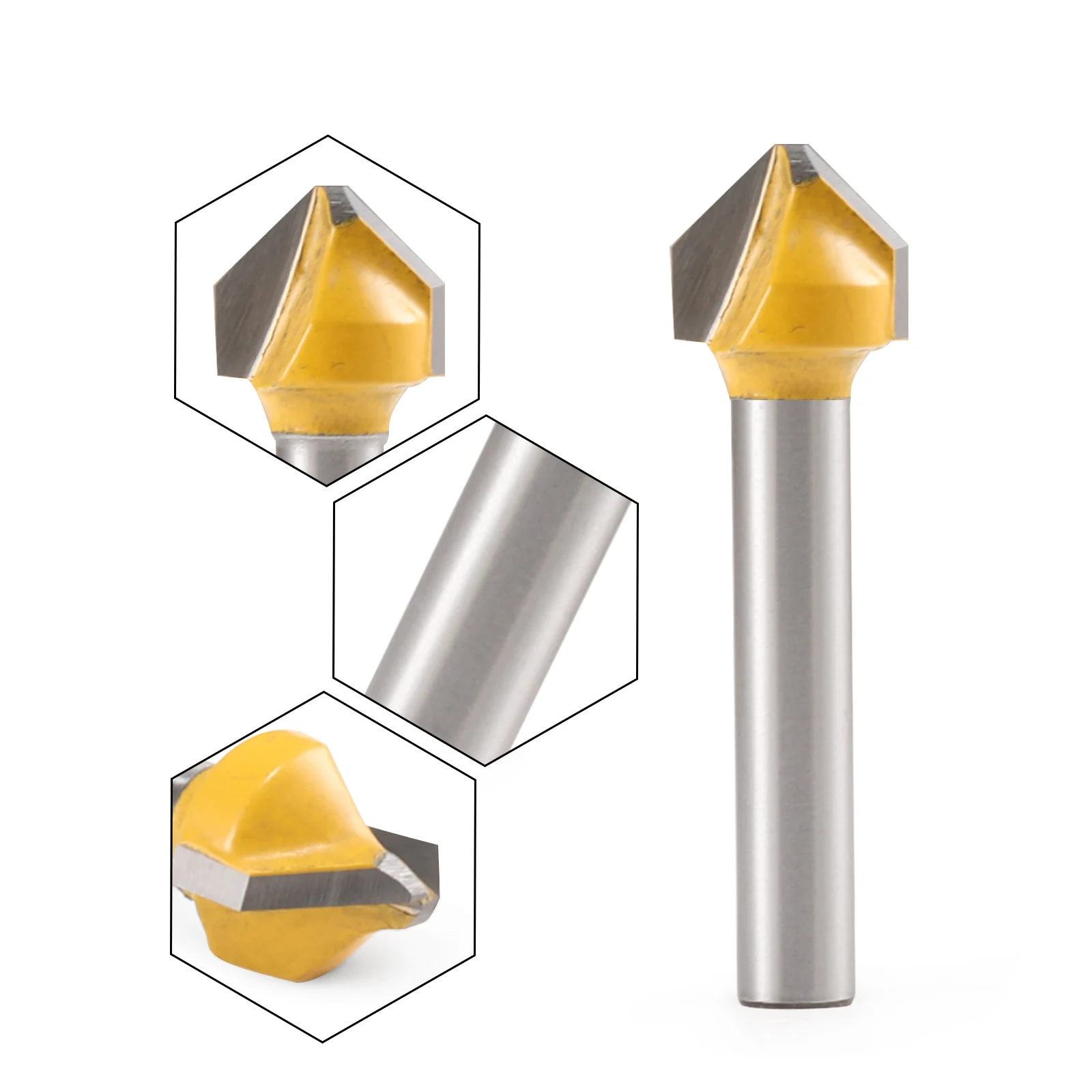 5pcs 90 Degree Chamfer Wood Router Bit V Sharped Milling Cutter 6mm 8mm Shank Carbide End Mill for ACP Wood Trimming Slotting