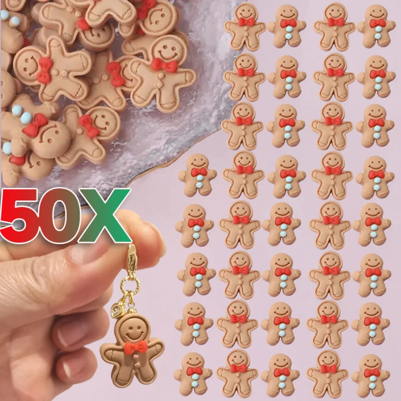 50pcs Cartoon Christmas Gingerbread Man Resin Flatback Cabochon Figurine Scrapbook Christmas Embellishment Jewelry Accessories