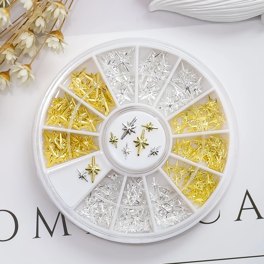 Mix 2 boyutları altın gümüş yıldız şekli metalik tırnak süsü sanat Rhinestones süslemeleri mücevher DIY Salon tekerlek