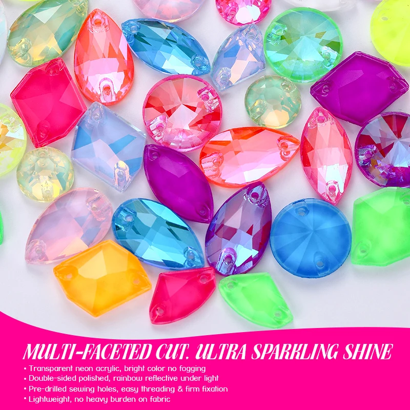 QIAO K9 Glas-Aufnähsteine Neon Opal AB Jelly Flachkristalle für Kleidung, Dekoration, DIY-Bastelarbeiten, Großhandel – Detail 3