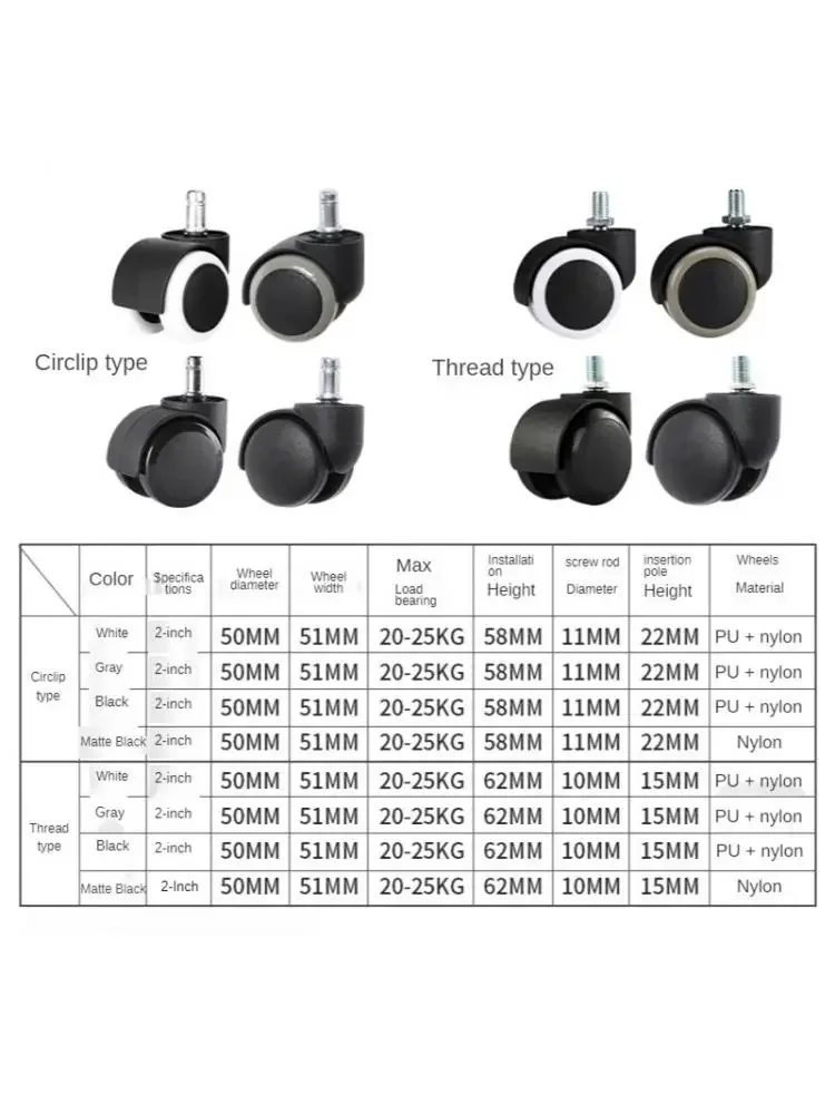 5 teile/los 2 Zoll Sicherungs ring 11mm/Gewinde 10mm Universal rad Bürostuhl Caster Boss Clip Feder PU Möbels ch raube