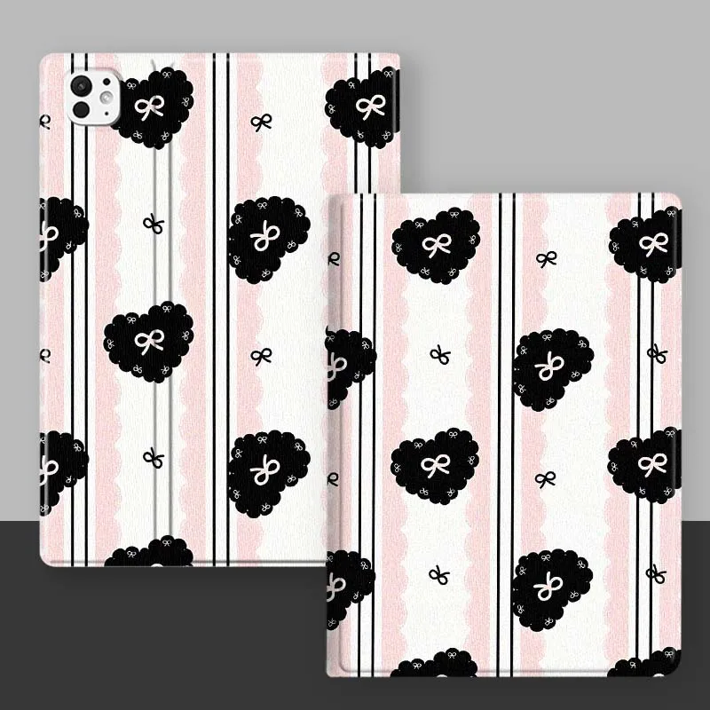 Cartoon Heart Striped Pattern For iPad Pro Mini Air 1 2 3 4 5 6 7 10 11 th 8 9 gen 11 M4 M5 Foldable Tablet Case Cover
