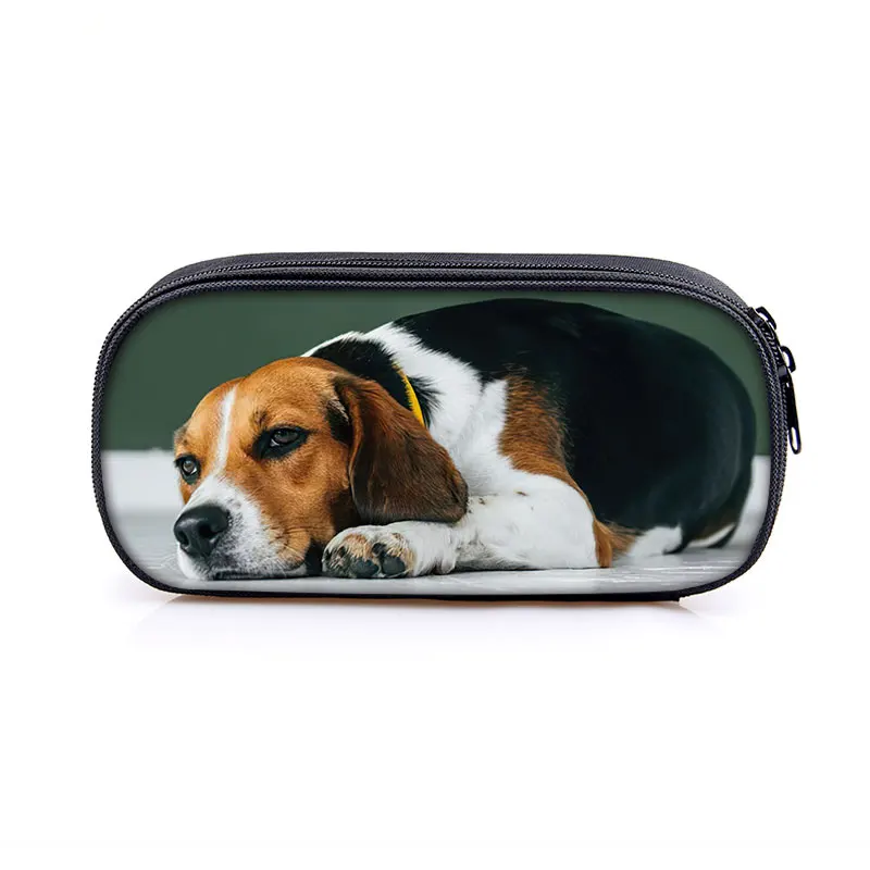 Bolsa de lápices con estampado de perro Beagle, estuche de cosméticos Bichon Frise, organizador de viaje, bolsa estacionaria Kawaii, suministros