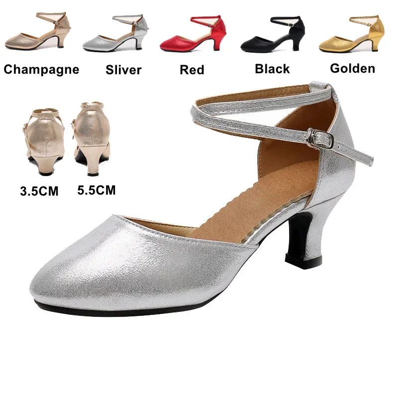 Women Standard Shoes Pearlescent Ladies Ballroom Dance Shoes Closed Toe Salsa Shoes Rubber Soft Outsole Modern Dance Low Heel