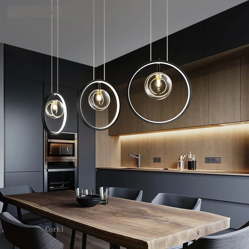 Imagem -03 - Nordic Round Glass Ball Led Pendant Light Lustre para Sala de Estar Sala de Jantar Cozinha Quarto Black Home Design Decor Fixture