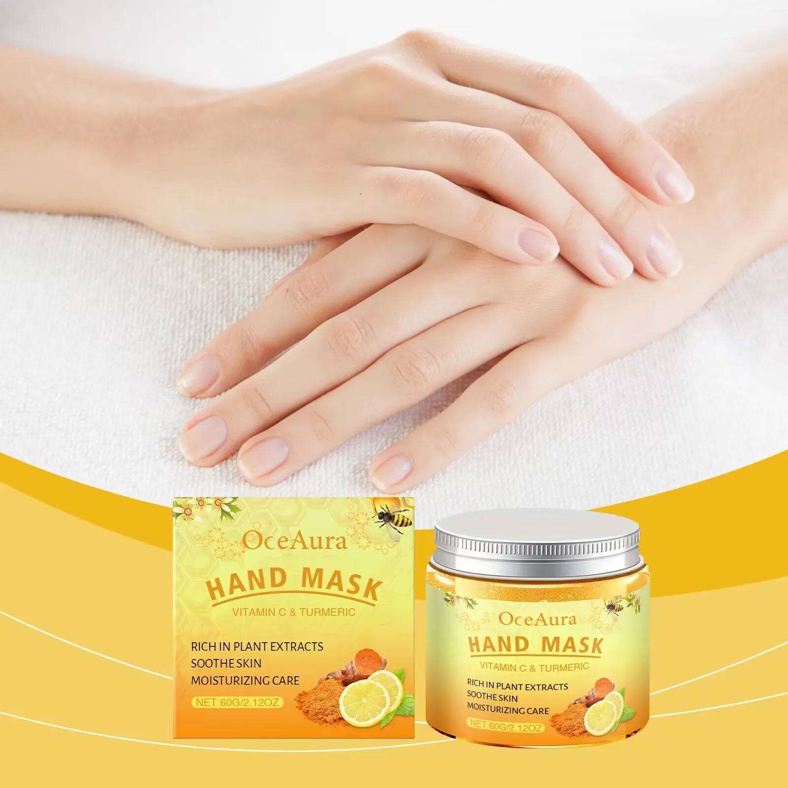 OCEAURA Vitamin C Turmeric Peel-off Hand Mask – Gentle, moisturizing, and hydrating treatment for dry, cracked hands
