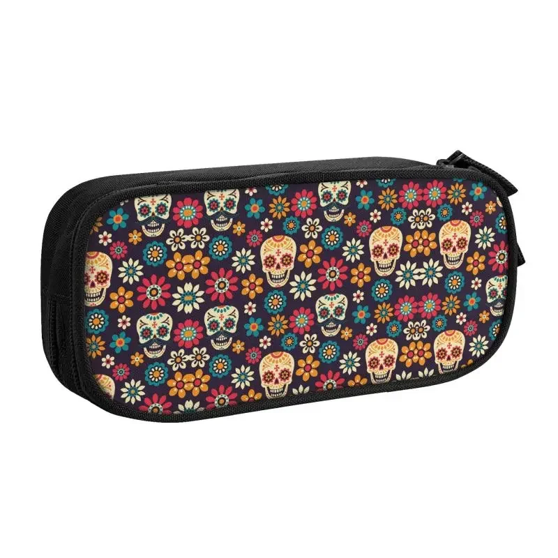 Custom Cute Day Of The Dead Pattern Pencil Case for Boy Gilrs Large Capacity Sugar Skull Muerte Pencil Box School Supplies