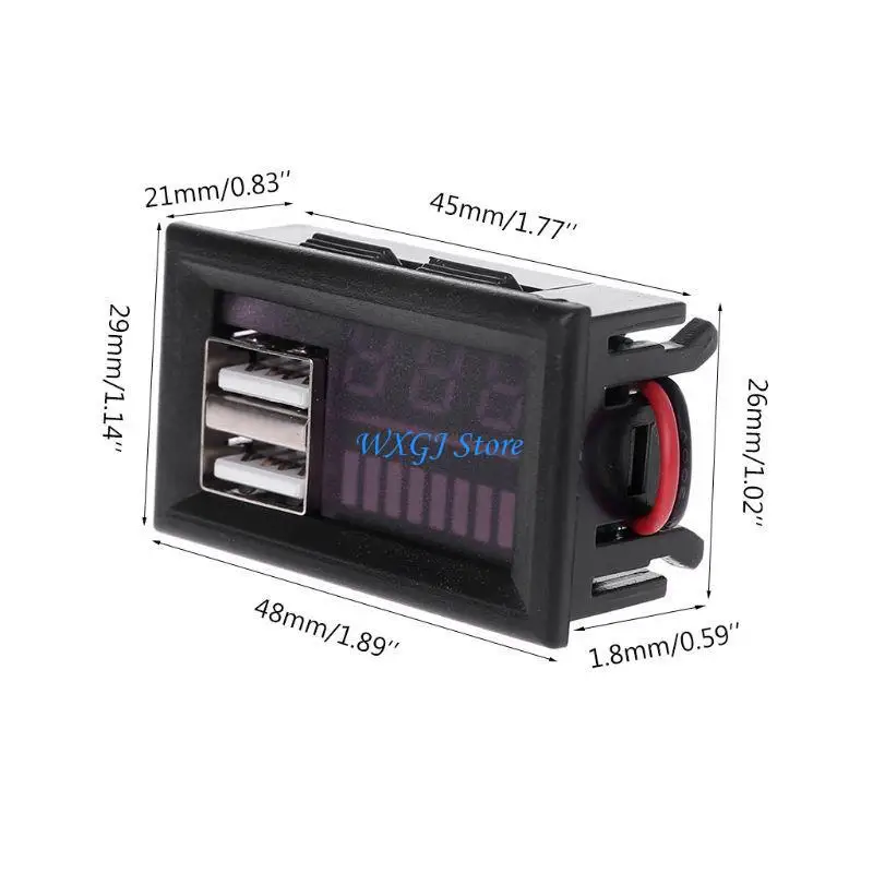 

37JE Clear LED Digital Voltmeter Motorbike Meter with Dual USB Port 5V Output