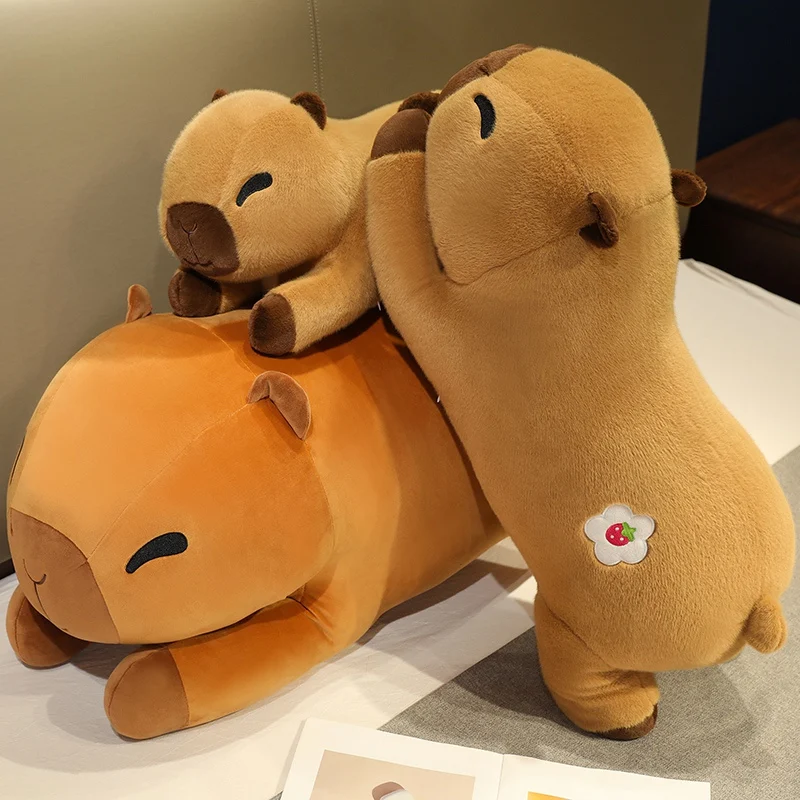 60/80cm New Cute High Quality Lying Oval Flower Capybara Plush Doll Pillow Super Soft Warm Hug For Girlfriend Christmas Gift