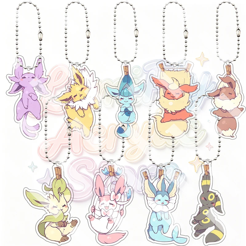 Acrylic Anime Eevee Flareon Vaporeon Umbreon Jolteon Pocket Monsters Keychain Cartoon Cute Bag Pendant 5cm Charm Ornaments Gifts
