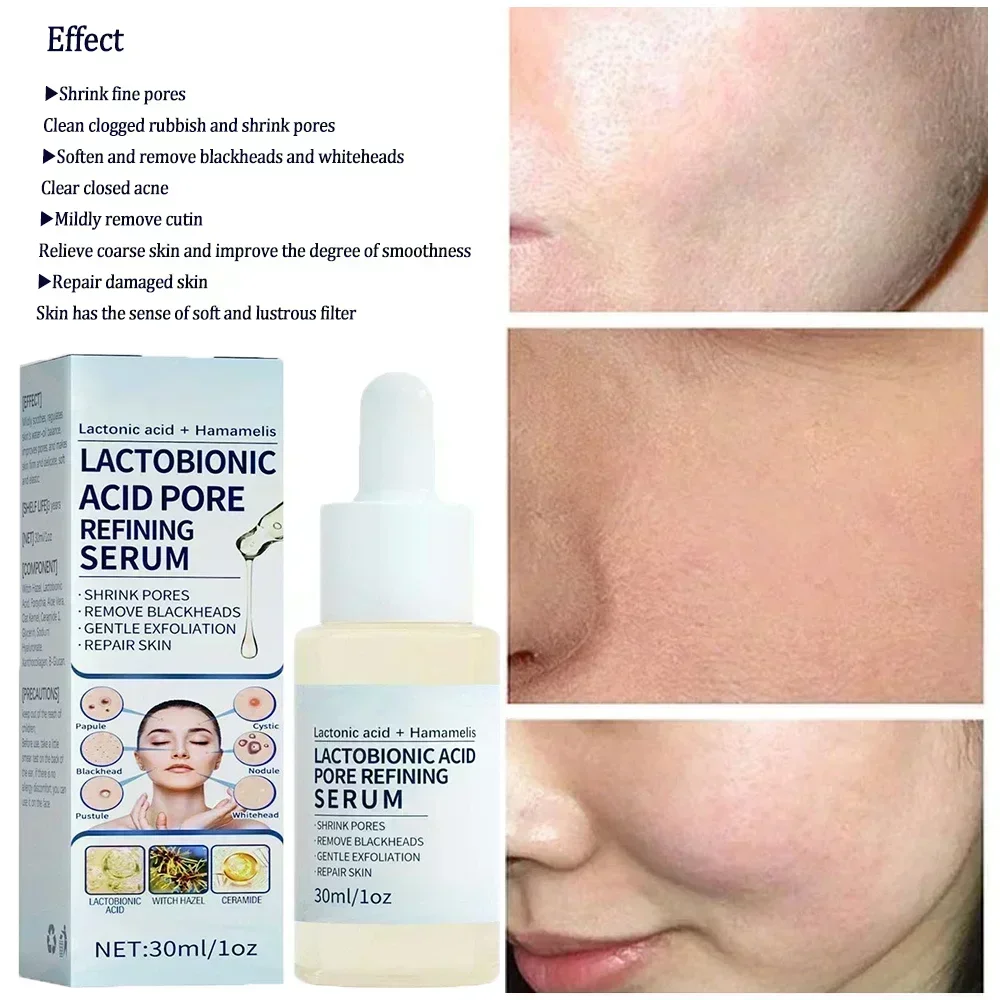 Lactobionic Acid Shrink Pore Essence Hyaluronic Acid Firming Brighten Moisturizing Nourish Essence Pore Shrink Face Serum 30ml