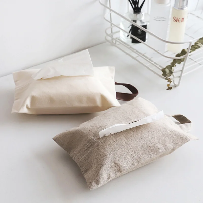 Japanese Style Canvas Cloth Tissue Box Hanging Napkin Paper Holder for Home Car Nordic Living Room Dining Table Decoration Bag