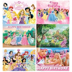 Disney Princesses Photography Backdrop for Girls Baby Shower Birthday Party Decor Fairy Table Kids Dessert Table Banner Supply