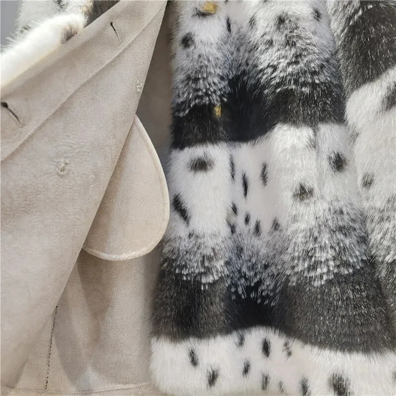 HKSH Winter New Women Faux Fur Coat Round Collar Printed Contrast Color Buttoned Luxury Casual Ins Thickened Warm Jacket HK12890