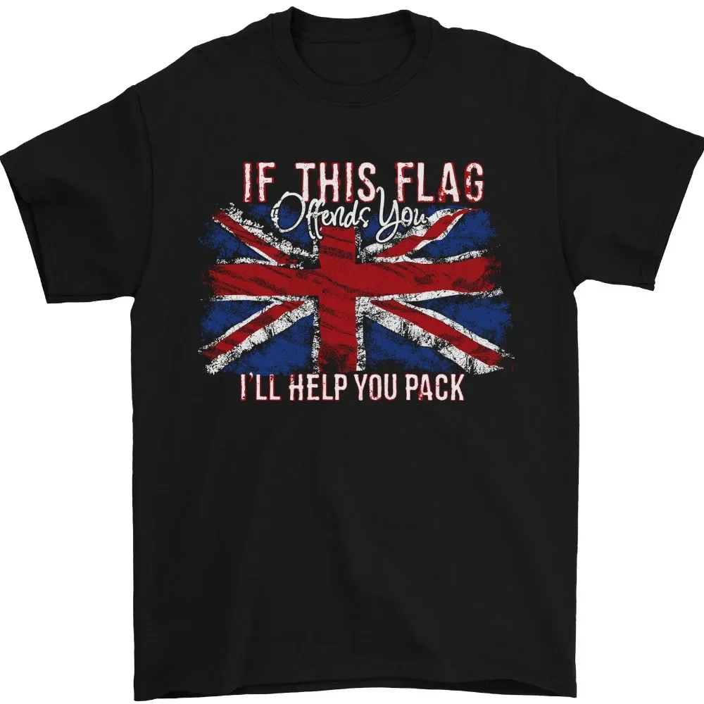 If This Flag Offends You Union Jack Britain Mens TShirt 100% Cotton Short Sleeved Summer Men\'s Fashion Streetwear Cotton T-shirt