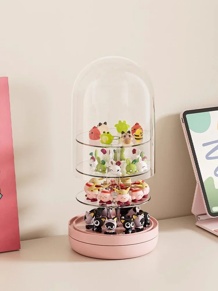 6 Layers Rotating Cute Particle Display Stand Large Capacity Transparent Acrylic Blind Box Figurine Ornament Dolls Organizer